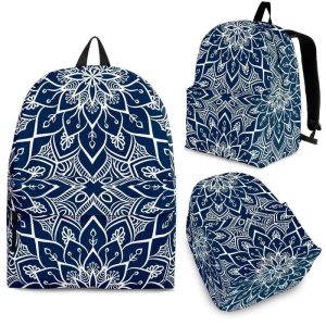Blue And White Bohemian Mandala Print Back To School Backpack BP423