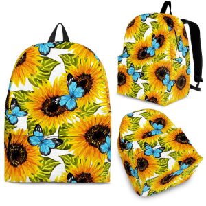 Blue Butterfly Sunflower Pattern Print Back To School Backpack BP492