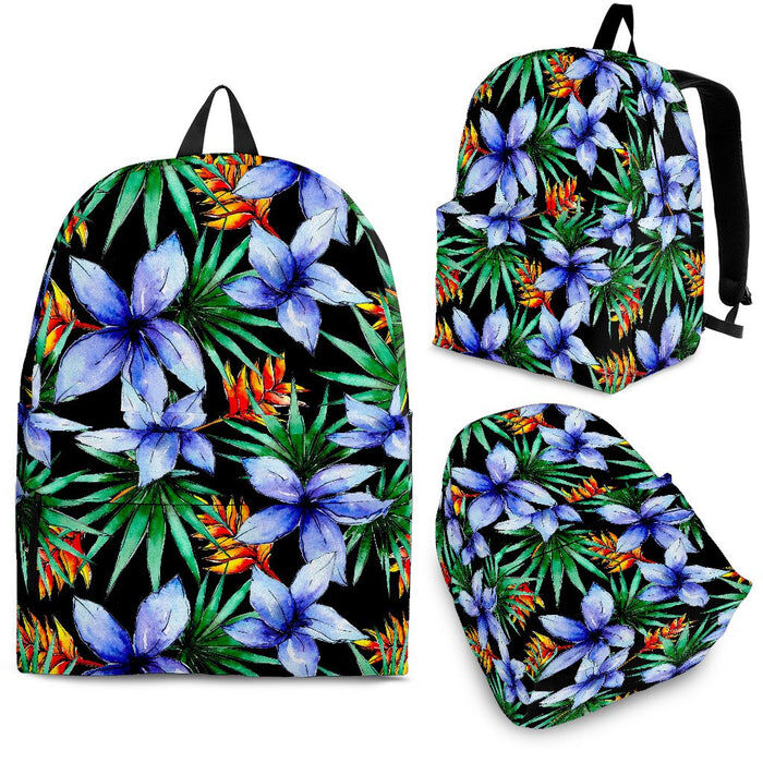 Blue Hawaiian Wildflowers Pattern Print Back To School Backpack BP485