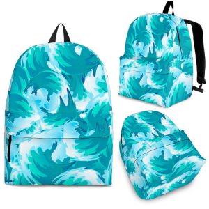 Blue Surfing Wave Pattern Print Back To School Backpack BP469