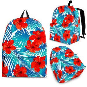 Blue Tropical Hibiscus Pattern Print Back To School Backpack BP468