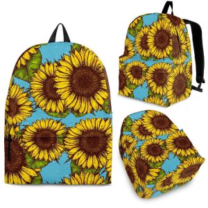 Blue Vintage Sunflower Pattern Print Back To School Backpack BP467