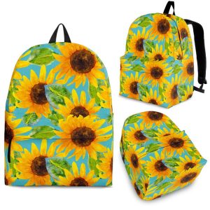 Blue Watercolor Sunflower Pattern Print Back To School Backpack BP466