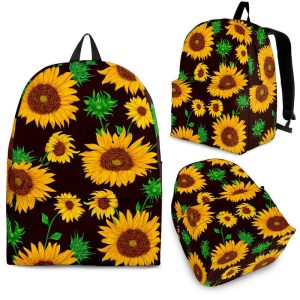 Brown Sunflower Pattern Print Back To School Backpack BP454