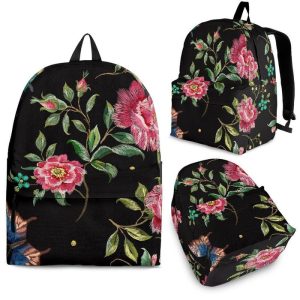 Butterfly And Flower Pattern Print Back To School Backpack BP400
