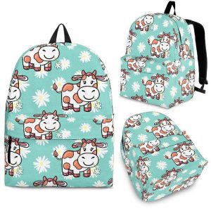 Cartoon Cow And Daisy Flower Print Back To School Backpack BP342
