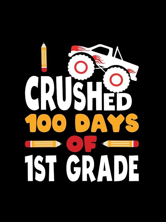 Crushed 100 Days Of 1St Grade 100 Days Of School First Grade Kids Boys Monster Truck Drawstring Bag DSB1432 1