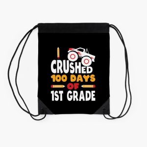 Crushed 100 Days Of 1St Grade 100 Days Of School First Grade Kids Boys Monster Truck Drawstring Bag DSB1432 2