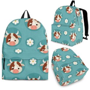 Cute Cow And Daisy Flower Pattern Print Back To School Backpack BP343