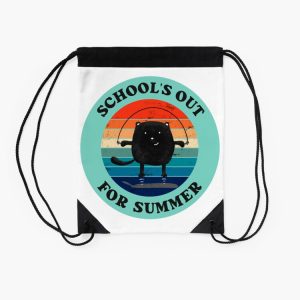 Cute Retro Last Day Of School Schools Out For Summer Teacher Funny Black Cat Drawstring Bag DSB226 2