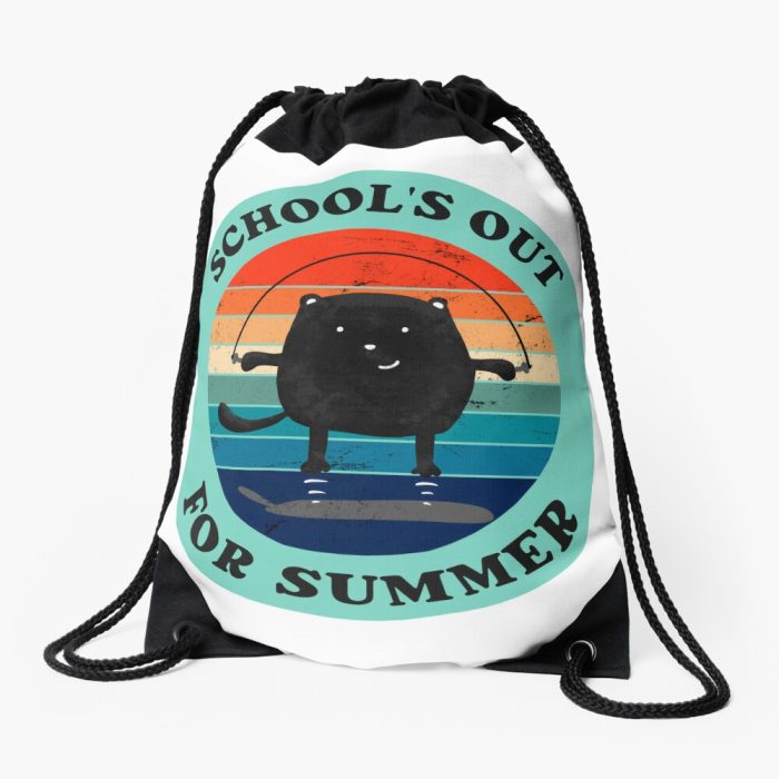 Cute Retro Last Day Of School Schools Out For Summer Teacher Funny Black Cat Drawstring Bag DSB226