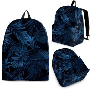Dark Blue Tropical Leaf Pattern Print Back To School Backpack BP266