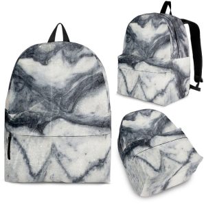 Dark Grey White Marble Print Back To School Backpack BP263