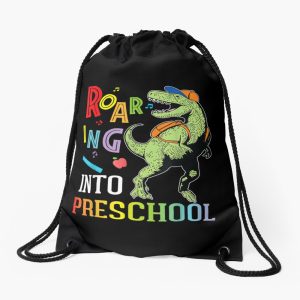 Dinosaur Student Roaring Into Preschool First Day Of School Drawstring Bag DSB128