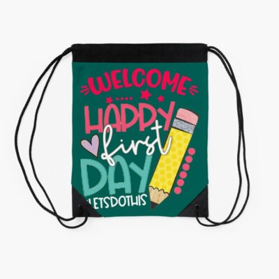 E Happy First Day Of School Vibes Game Over Funny Back To School Day Designsfunny Gift For Teachers Drawstring Bag DSB632 2