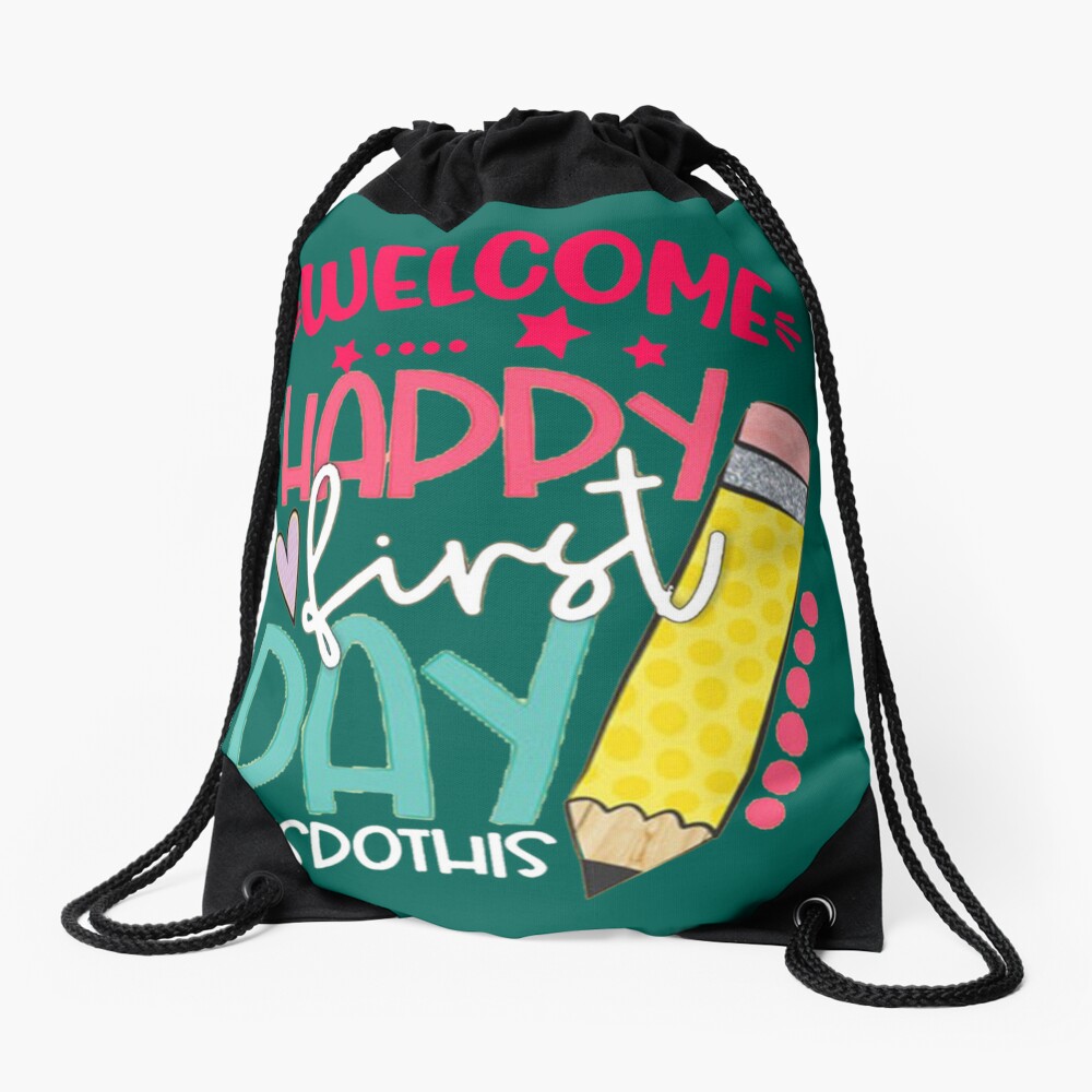 E Happy First Day Of School Vibes Game Over Funny Back To School Day Designsfunny Gift For Teachers Drawstring Bag DSB632