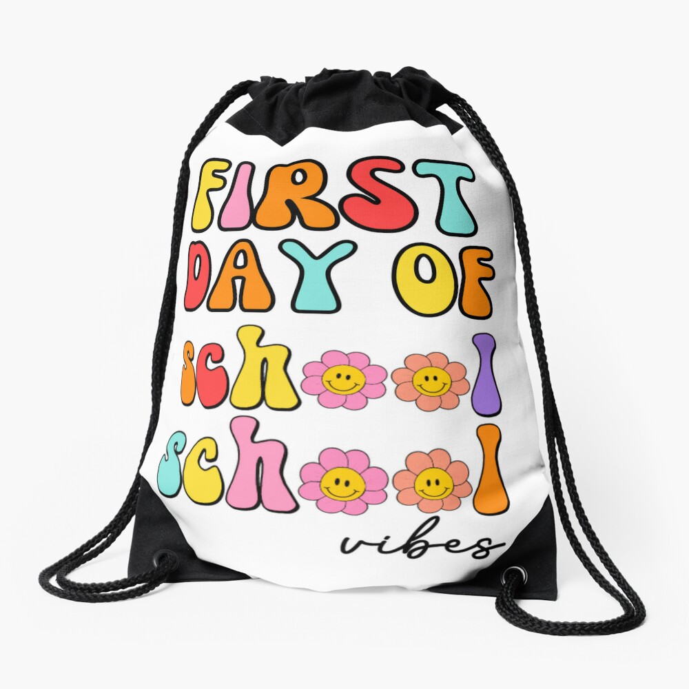 First Day Of School Vibes The First Day Of Back To School Vibes And Students Illustration Drawstring Bag DSB1045