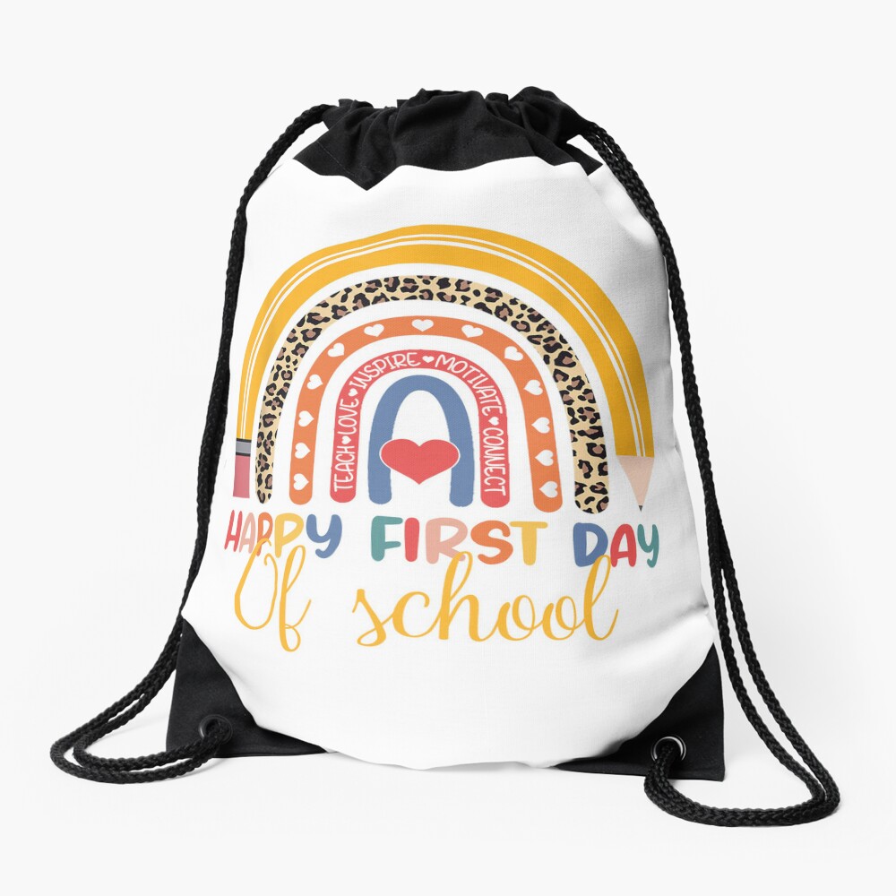 First Day Of School Vibes The First Day Of Back To School Vibes And Students Illustration Drawstring Bag DSB1050