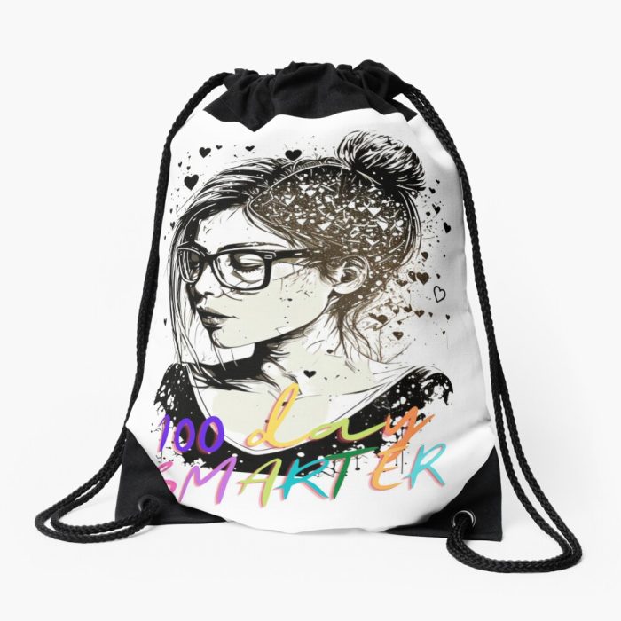 For 100Th Day Of School Featuring "100 Days Smarter Girls Messy Bun Hair" Design Drawstring Bag DSB243