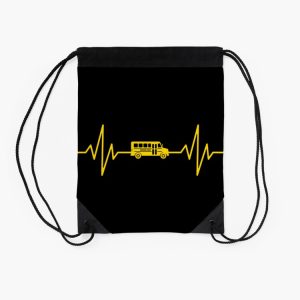 Funny School Bus Driver Gift Love School Bus Heartbeat Drawstring Bag DSB1386 2