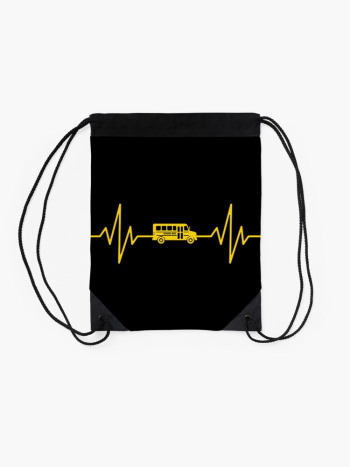 Funny School Bus Driver Gift Love School Bus Heartbeat Drawstring Bag DSB1386 2