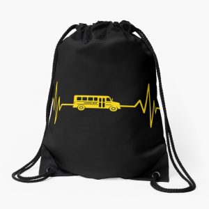 Funny School Bus Driver Gift Love School Bus Heartbeat Drawstring Bag DSB1386