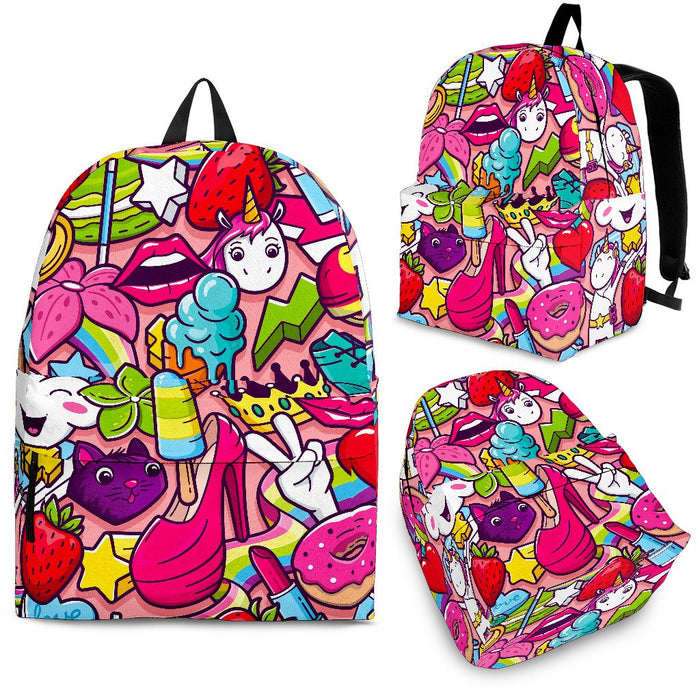 Girly-Unicorn-Cartoon-Pattern-Print-Back-To-School-Backpack-BP226 Girly Unicorn Cartoon Pattern Print Back To School Backpack BP226
