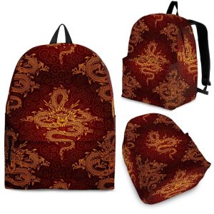 Gold Chinese Dragon Pattern Print Back To School Backpack BP223
