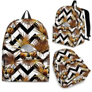 Gold Tropical Skull Pattern Print Back To School Backpack BP221