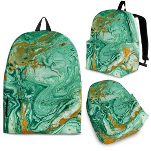 Green Gold Liquid Marble Print Back To School Backpack BP210