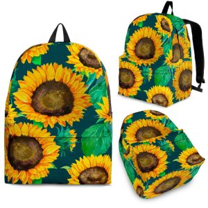 Green Watercolor Sunflower Pattern Print Back To School Backpack BP201