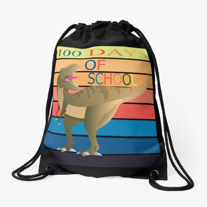 Happy 100 Days Of School For Kids Boys Dinosaur T Rex Drawstring Bag DSB418