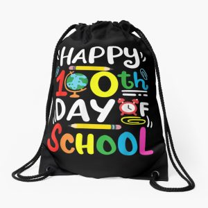 Happy 100Th Day Of School 100 Days Of School Teacher Student Drawstring Bag DSB1452