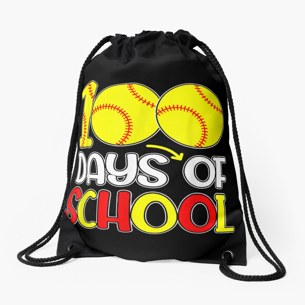 Happy 100Th Day Of School 2023 Softball 100 Days Of School Drawstring Bag DSB1113