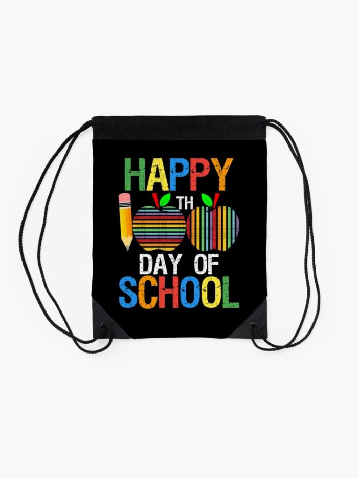 Happy 100Th Day Of School 2023 Vintage Design For Teachers And Students Funny School Retro Drawstring Bag DSB302 2