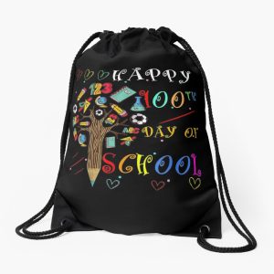 Happy 100Th Day Of School Book Tree Kids Student Gifts Drawstring Bag DSB1420