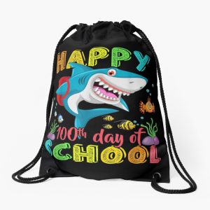 Happy 100Th Day Of School Shark Gift Funny Teacher Boys Kids Drawstring Bag DSB1458