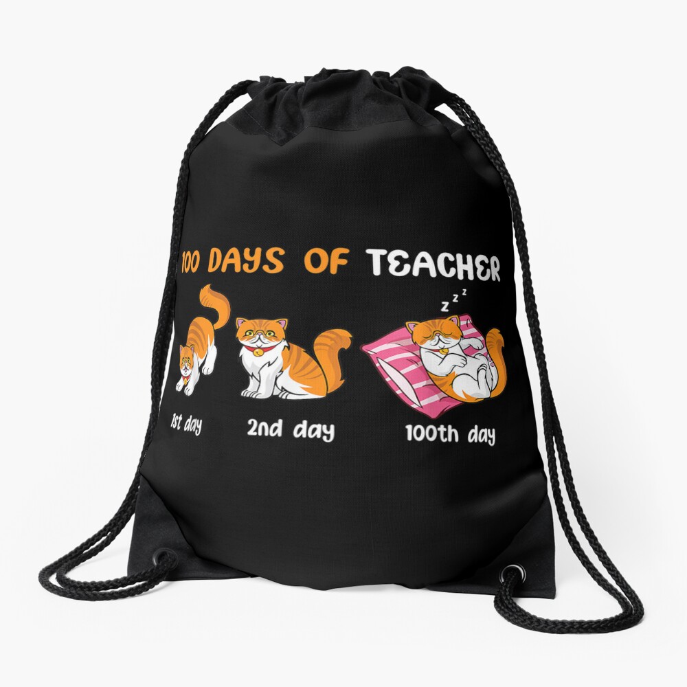 Happy 100Th Day Of School Teacher Funny Cat Drawstring Bag DSB1136