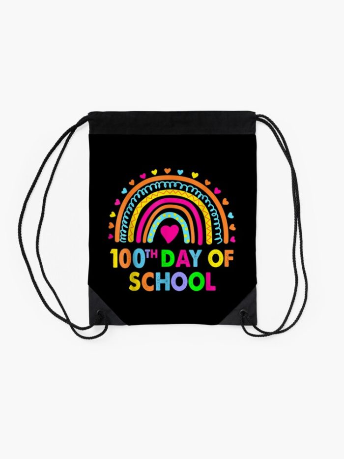 Happy 100Th Day Of School Teacher Rainbow 100 Days Smarter Drawstring Bag DSB1440 2