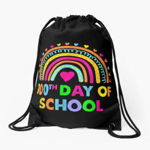 Happy 100Th Day Of School Teacher Rainbow 100 Days Smarter Drawstring Bag DSB1440