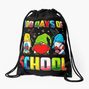 Happy 100Th Day Of School Three Gnomes Virtual Teachers Kids Drawstring Bag DSB1422