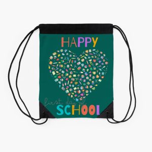 Happy First Day Of School White Heart Drawstring Bag DSB392 2