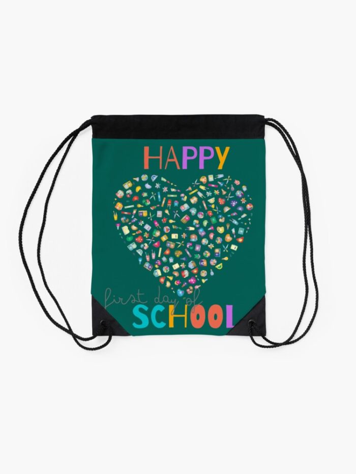 Happy First Day Of School White Heart Drawstring Bag DSB392 2