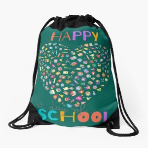 Happy First Day Of School White Heart Drawstring Bag DSB392