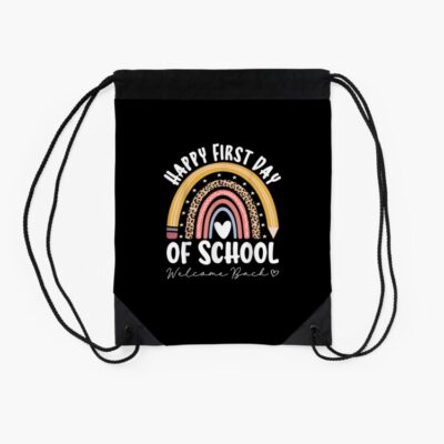 Happy First Day School Rainbow Welcome Back To School Drawstring Bag DSB154 2 Happy First Day School Rainbow Welcome Back To School Drawstring Bag DSB154 2
