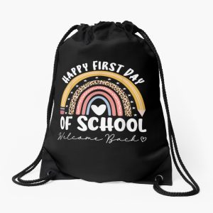 Happy First Day School Rainbow Welcome Back To School Drawstring Bag DSB154