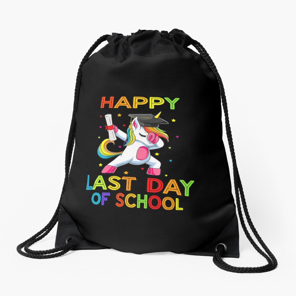Happy Last Day Of School 2023 Unicorn Drawstring Bag DSB526