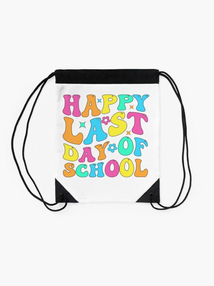 Happy Last Day Of School Graduation Groovy Summer Teacher Student Drawstring Bag DSB685 2