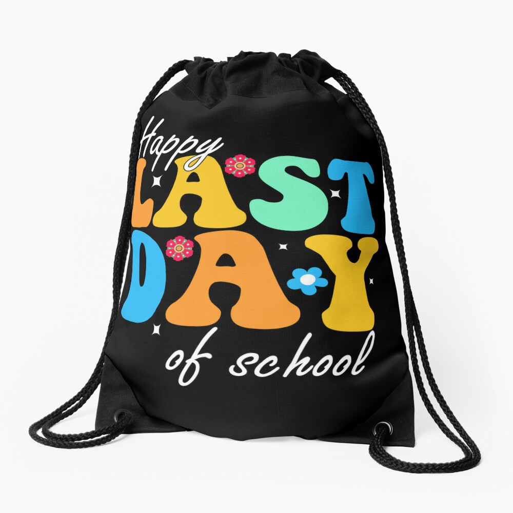 Happy Last Day Of School Graduation Groovy Summer Teacher Student Drawstring Bag DSB687