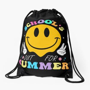 Happy Last Day Of School Graduation Groovy Summer Teacher Student Drawstring Bag DSB693